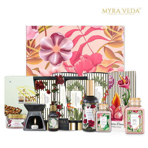 Myra Veda's Limited-Edition EXTRA-LARGE DIWALI  'LUXURY ESCAPE' Self-Care Heritage Hamper - Ensemble of 8