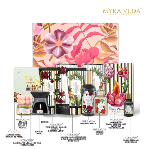 Myra Veda's Limited-Edition EXTRA-LARGE DIWALI  'LUXURY ESCAPE' Radiance Hamper - Ensemble of 8